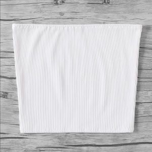 White ribbed cropped strapless top